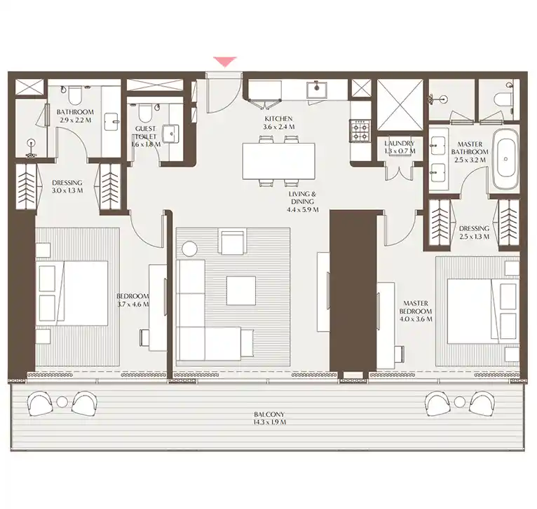 2-Bedrooms Floor Plan