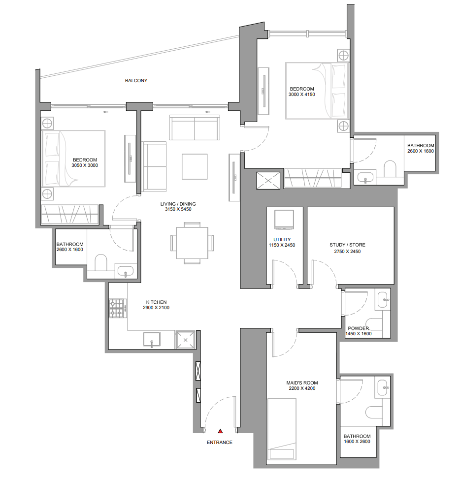 2-Bedroom - Perfect for families or upscale tenants Floor Plan