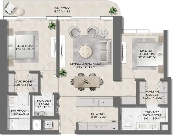 2 Bedrooms Floor Plan