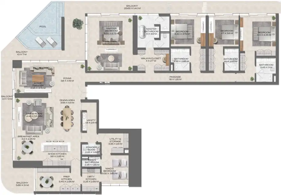 4 Bedrooms Floor Plan