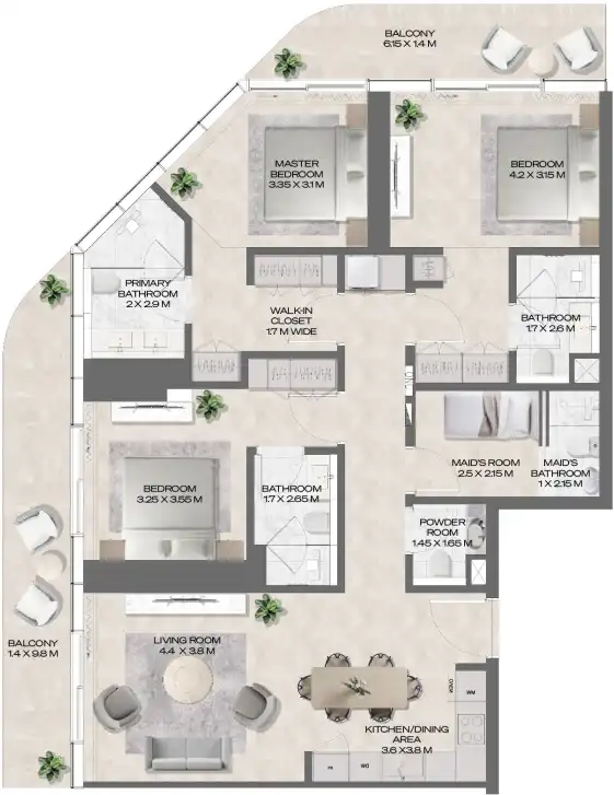 3 Bedrooms Floor Plan